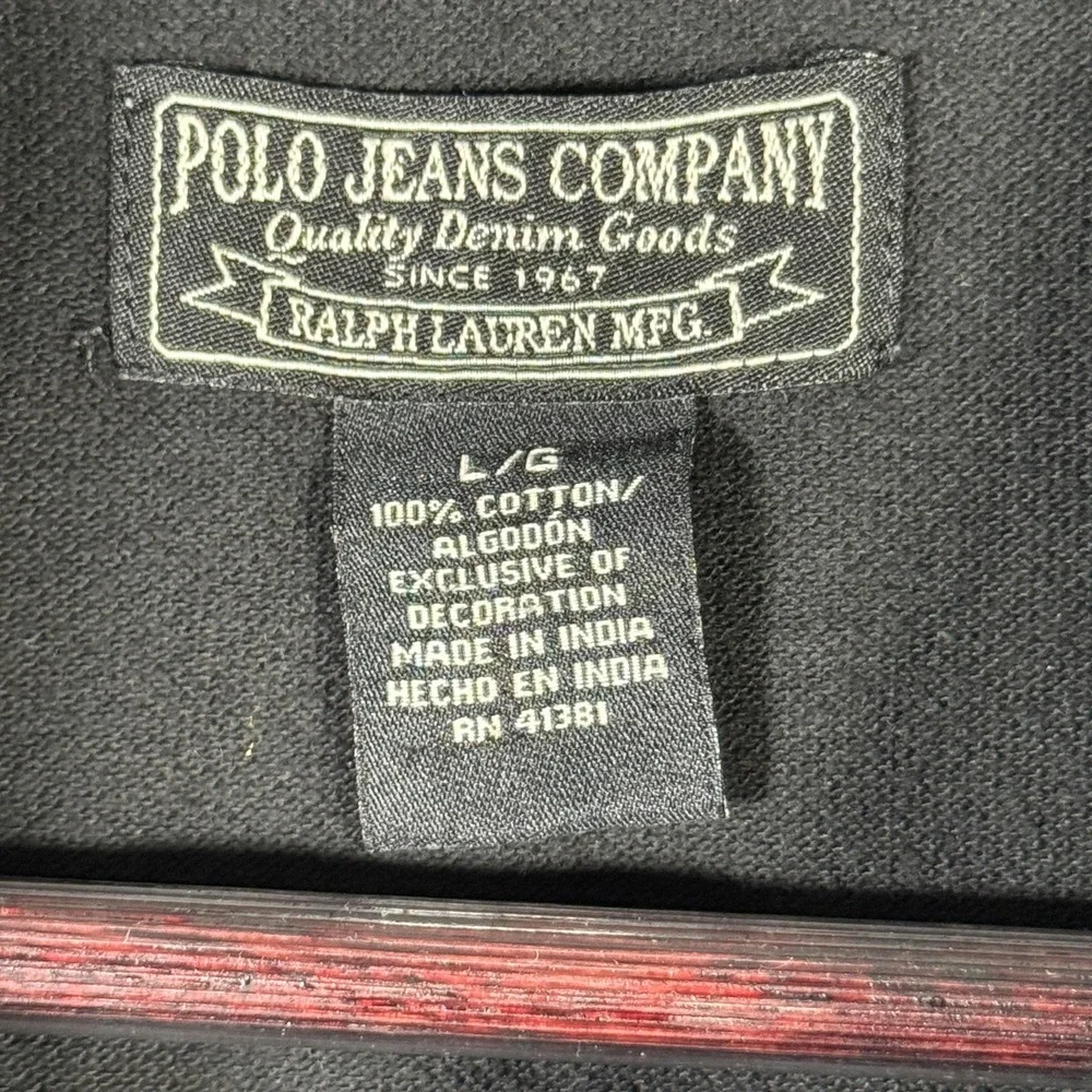Polo Jeans Company Ralph Lauren‎ Polo Shirt Mens L Black 67 Shield Crest Vintage